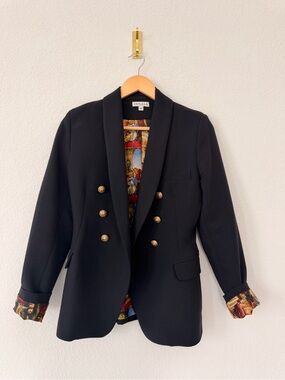 Black Double-Breasted Blazer with Gold Buttons